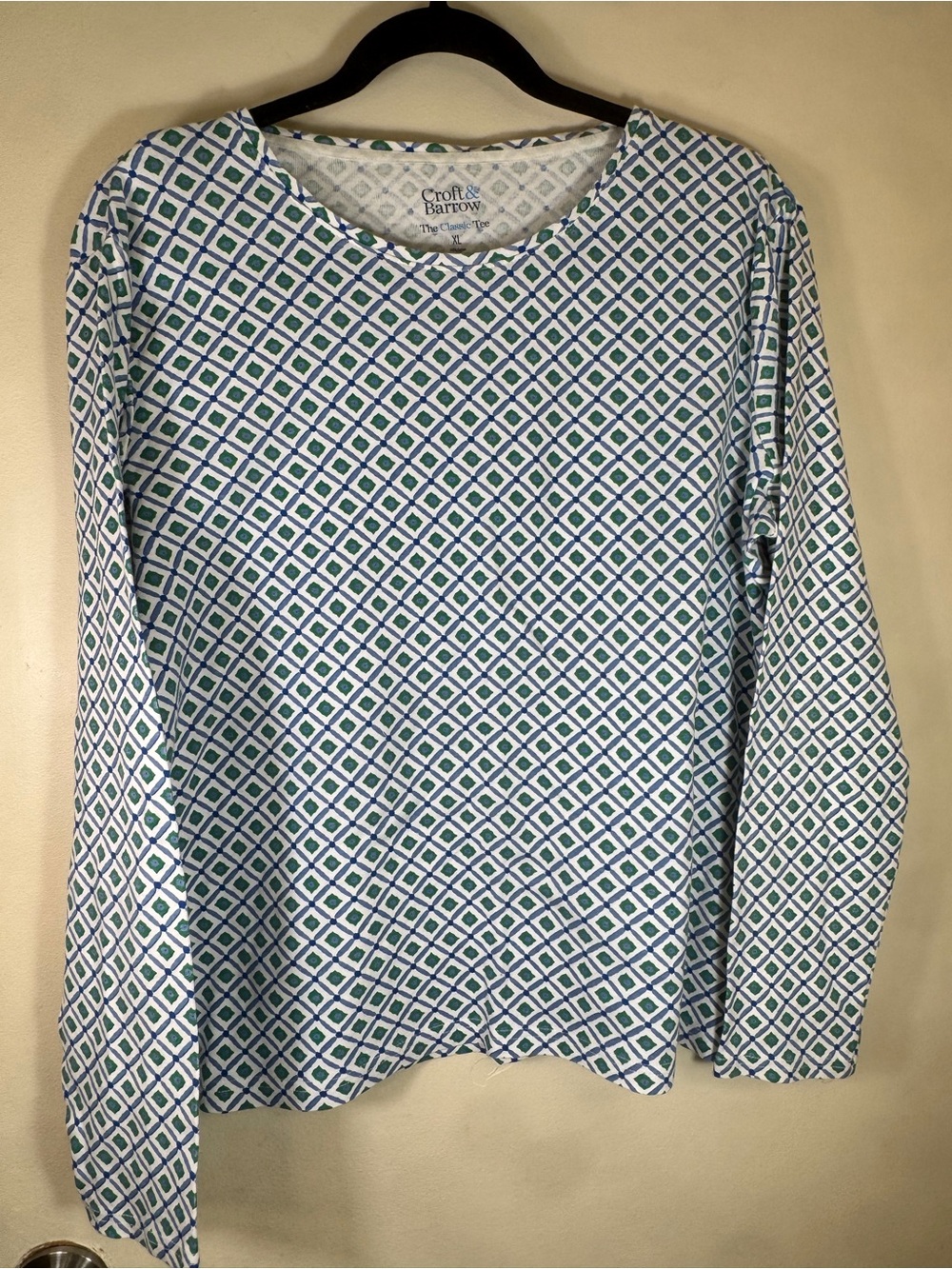 Croft & barrow Blue‎ and Green Diamond-Print Long Sleeve Tee